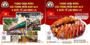 Mừng Ngày Giải phóng miền Nam 30/4 & Quốc tế Lao động 1/5, Nhà hàng Hoa Lư gửi đến quý khách chương trình ưu đãi đặc biệt giảm giá 10% món ăn